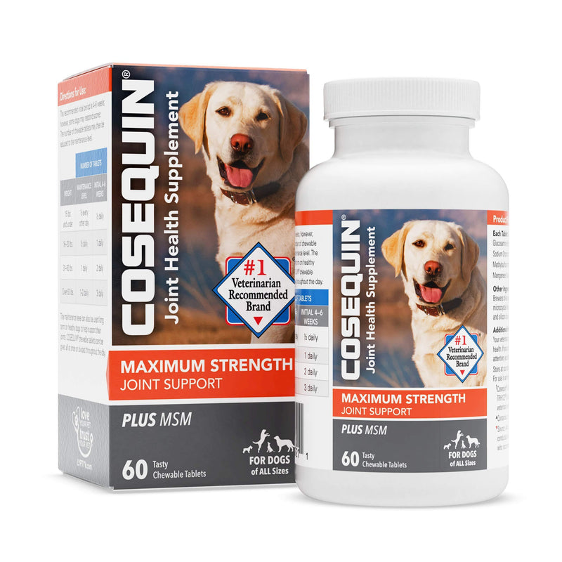 Cosequin Maximum Strength Joint Supplement Plus MSM - with Glucosamine and Chondroitin - for Dogs of All Sizes 60 Count (Pack of 1)