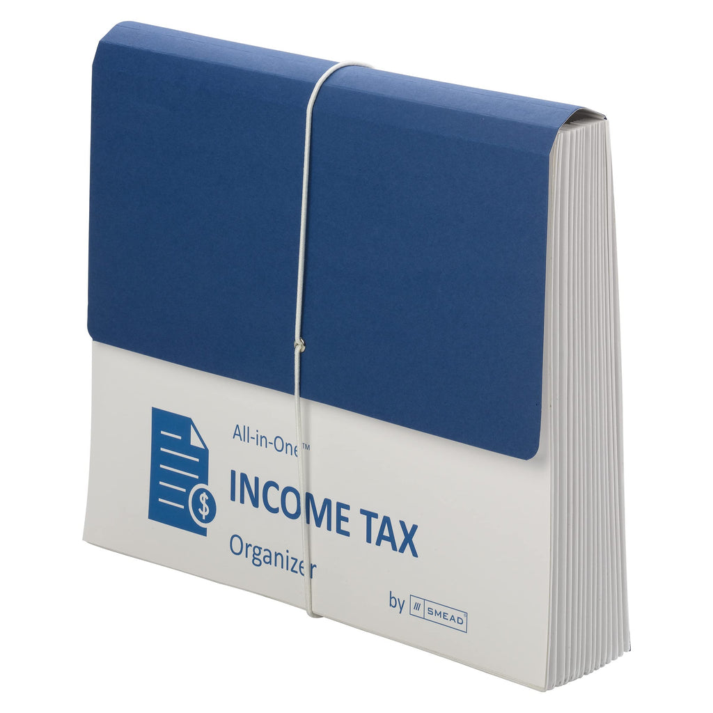 Smead All-in-One Income Tax Organizer with Flap and Cord Closure, 13 Pockets, Letter Size, Blue/White (70660)