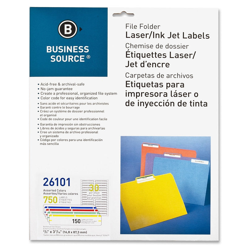 Business Source File Folder Labels - Pack of 750 - Assorted Colors