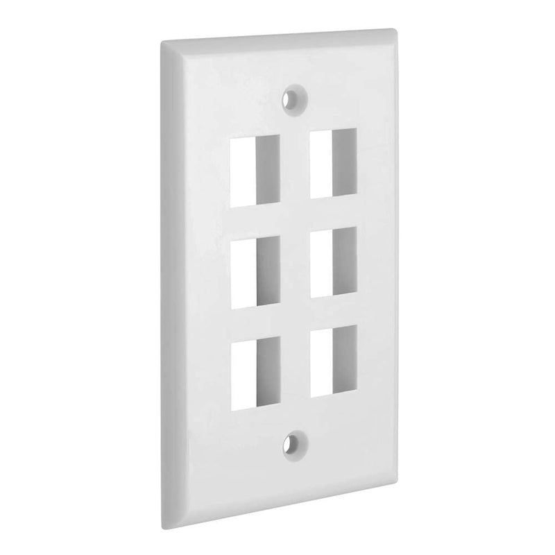 Cmple - 6 Port Keystone Wall Plate Single-Gang Wall Plate with Standard Size Keystone Jack Insert - White 6 Port White