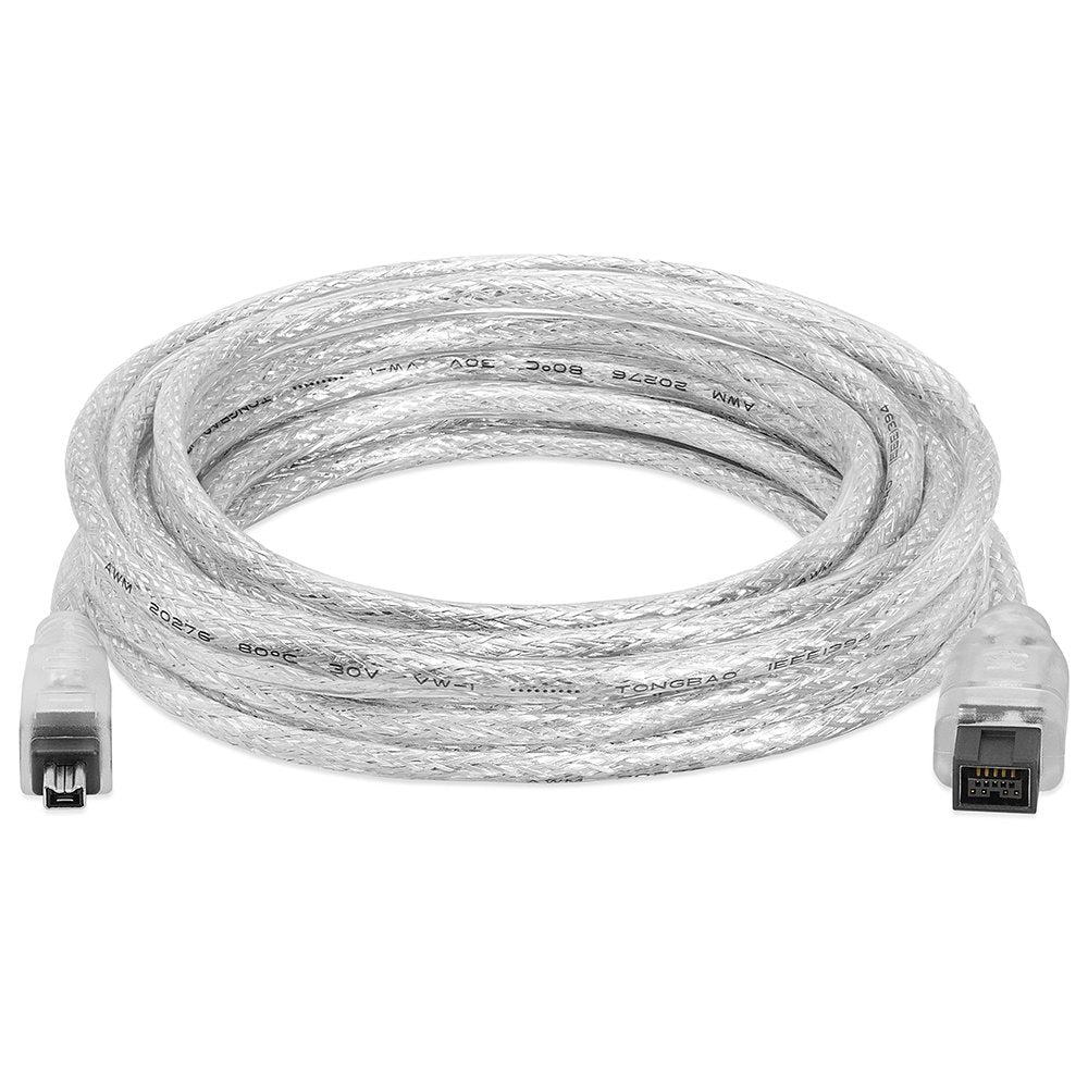 Cmple - 15FT Bilingual FireWire 800/Firewire 400 Cable - IEEE 1394 High Speed Firewire 9 Pin to 4 Pin Cable for MacBook Clear