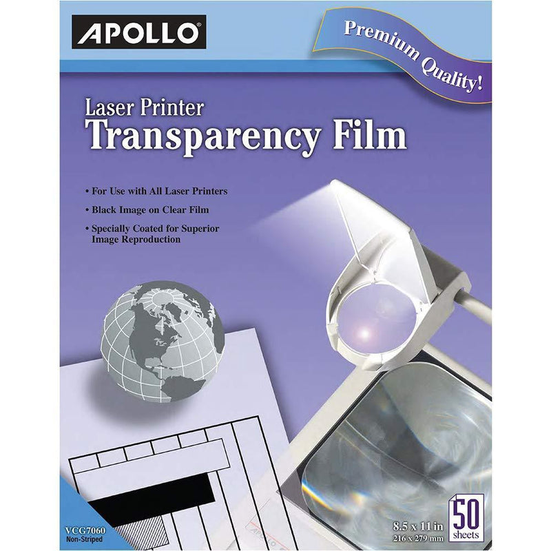 APOLLO Transparency Film for Laser Printers, Black on Clear, 50 Sheets/Pack (CG7060) (VCG7060E)