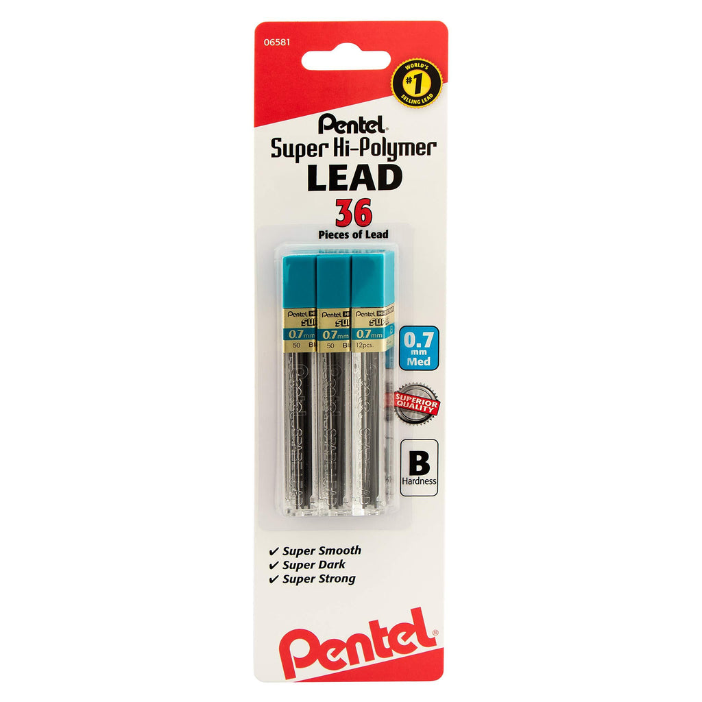 Pentel Super Hi-Polymer Lead Refill 0.7mm, B, 36 Pieces of Lead (L50BP3B-K6),Gray