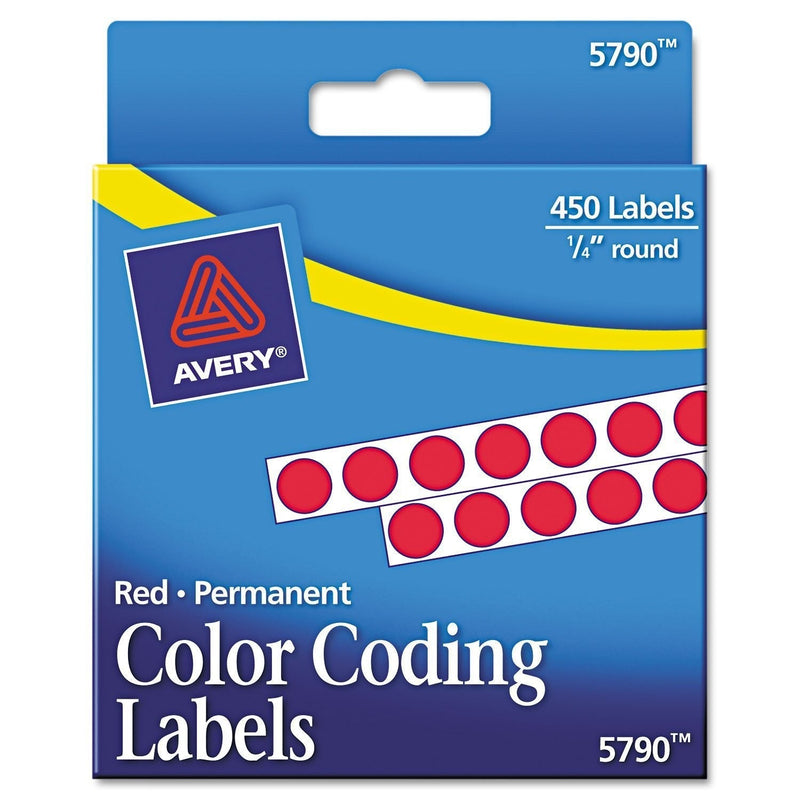 Avery 05790 Permanent Self-Adhesive Round Color-Coding Labels, 1/4-Inch Dia, Red, 450/Pack