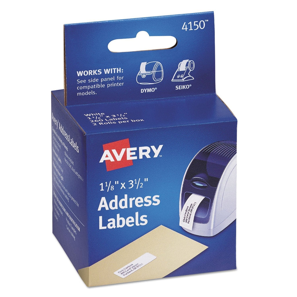 Avery 4150 Multi-Purpose Labels, 3-1/2-Inch x1-1/8-Inch, 130/Roll,2 RL/BX, White