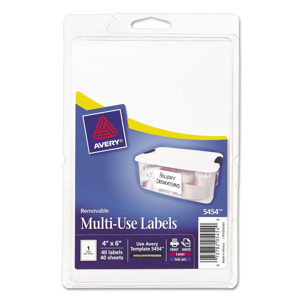 Avery 05454 Removable Multi-Use Labels, 4-Inch x 6-Inch, White, 40 Labels/Pack