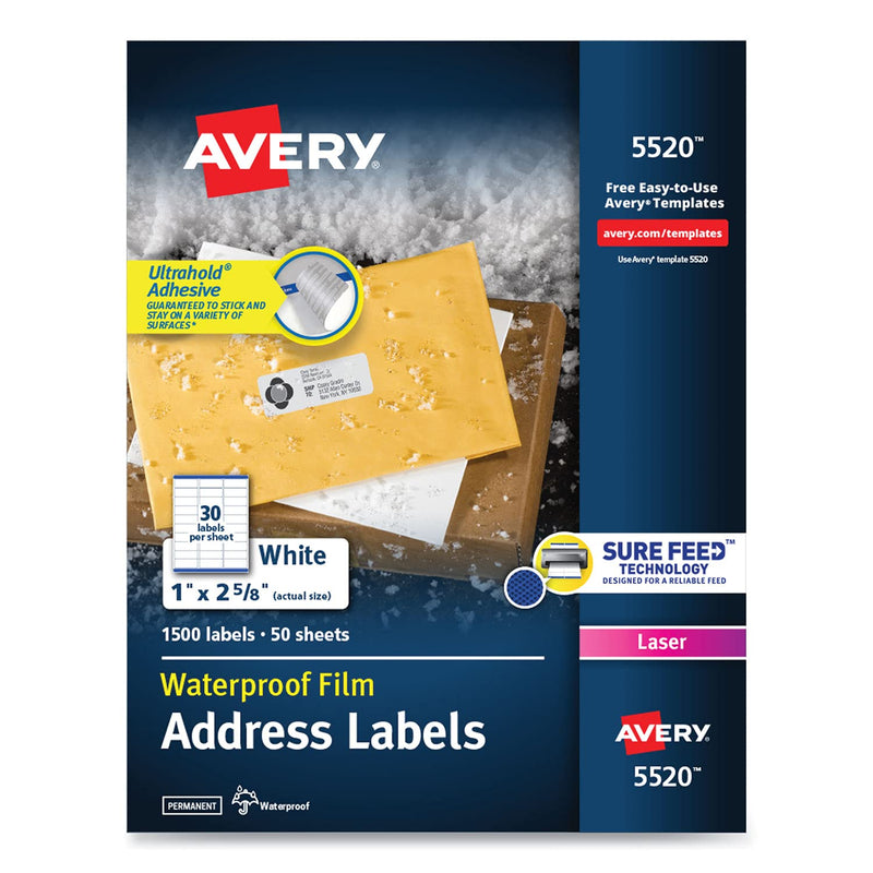 Avery 5520 Wthrproof Mailing Labels, Address,1-Inch x2-5/8-Inch, 1500/PK, WE