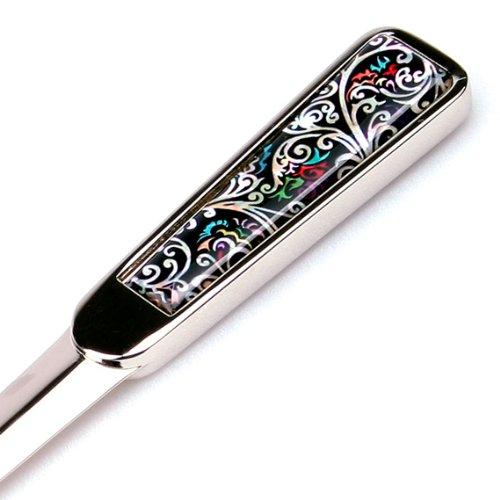 Mother of Pearl Black Floral Metal Steel Knife Office Sword Blade Hand Envelope Letter Opener with Arabesque Design