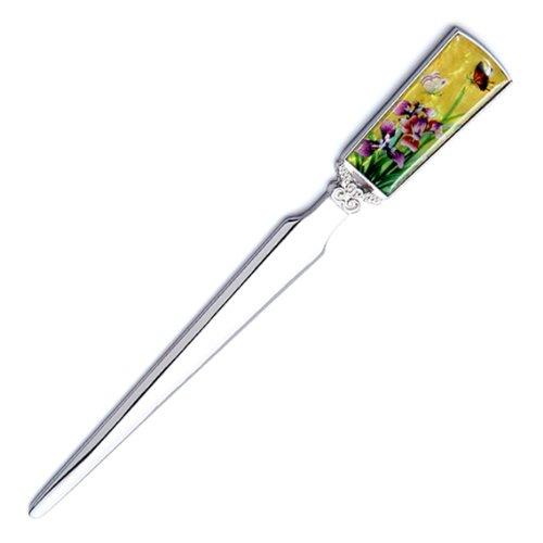 Mother of Pearl Yellow Flower Metal Steel Knife Sword Blade Hand Envelope Letter Opener with Orchid Design