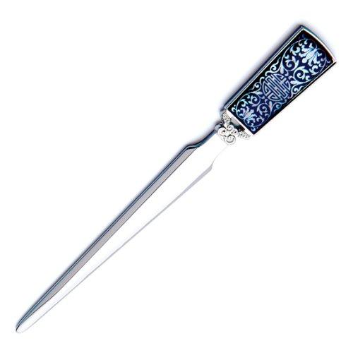 Mother of Pearl Arabesque Flower Design Black Metal Steel Knife Office Sword Blade Hand Envelope Gift Letter Opener