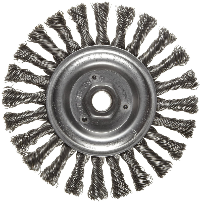 Weiler 08776 Roughneck Jr. 6" Filler Pass Weld Cleaning Brush, .023" Steel Wire Fill, 5/8"-11 Unc Nut, Made in the USA 5/8”-11 UNC Arbor x 9/16” Thickness