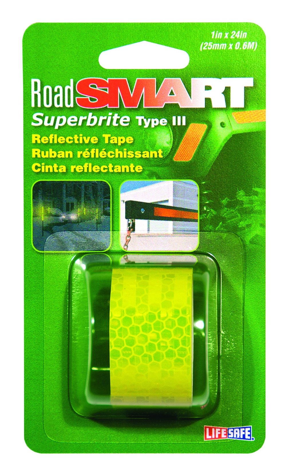 Life Safe: Road Smart Super Brite Fluorescent Reflective Tape, 1" x 24", Lime