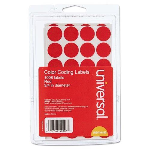 Universal 40103 Self-Adhesive Removable Color-Coding Labels, 3/4-Inch Dia, Red, 1008/Pack