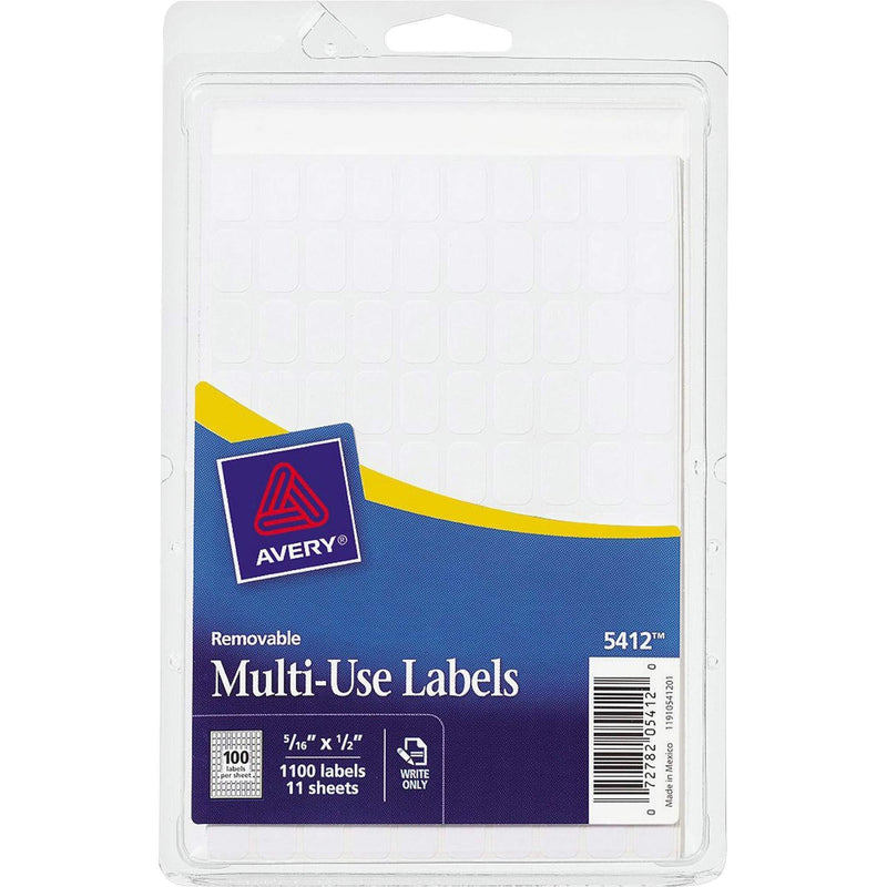 Avery Consumer Products Products - Removable Multipurpose Labels, 5/16"x1/2", 1100/PK, White - Sold as 1 PK - Removable labels feature a removable adhesive that sticks and stays where you want it, but allows you to remove the label easily when you no l...