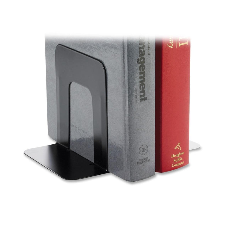 Business Source Products - Bookend Supports, Standard, 4-9/10"x5-7/10" 5-3/10", Black - Sold as 1 PR - Book supports are made of heavy-gauge steel with smooth edges and baked enamel finishes. Nonskid poly bases will not scratch or stain surfaces. Small