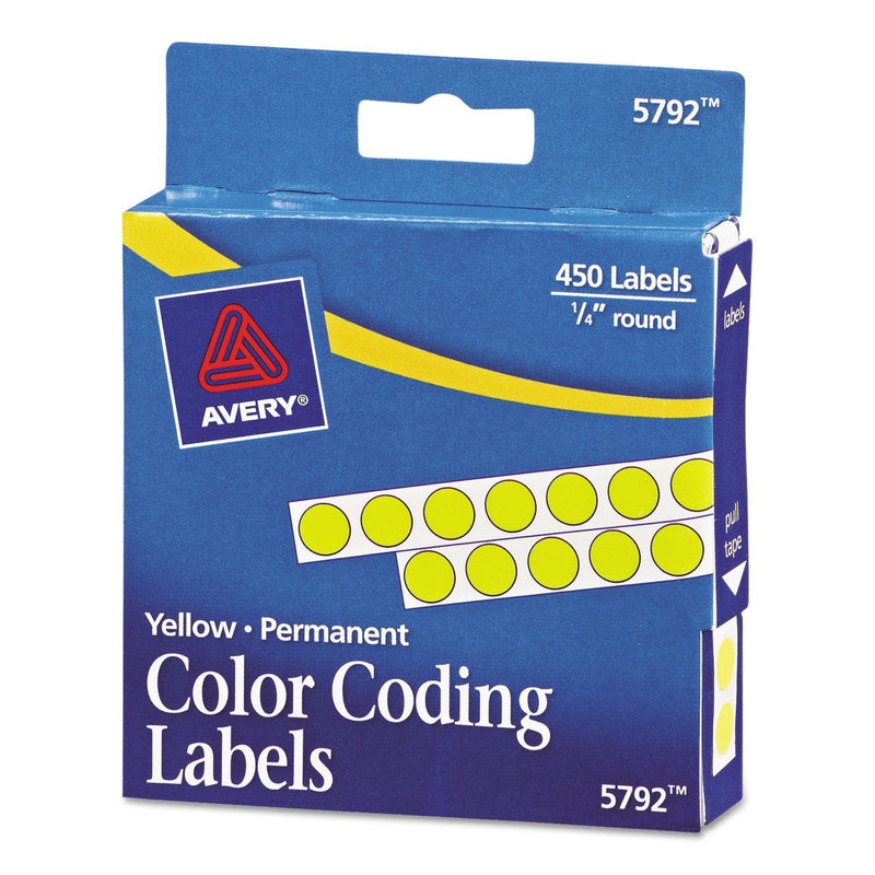Avery Consumer Products Products - Permanent Round Labels, 1/4amp;quot; Diameter, 450/PK, Yellow - Sold as 1 PK - Round color-coding labels are ideal for document and inventory control, routing, organizing, highlighting, price marking, scheduling, and ...