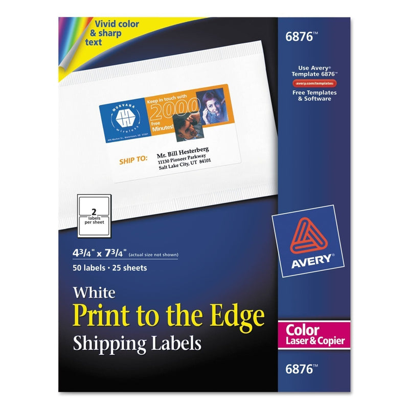 Avery 6876 Color-Printing Shipping Labels, 4-3/4 x 7-3/4, White, 50/Pack