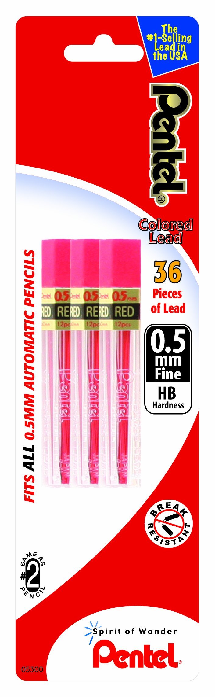 Pentel Refill Lead, 0.5mm, Fine, Red, 12 Pieces Per Tube, 3 Pack (PPR5BP3-K6)