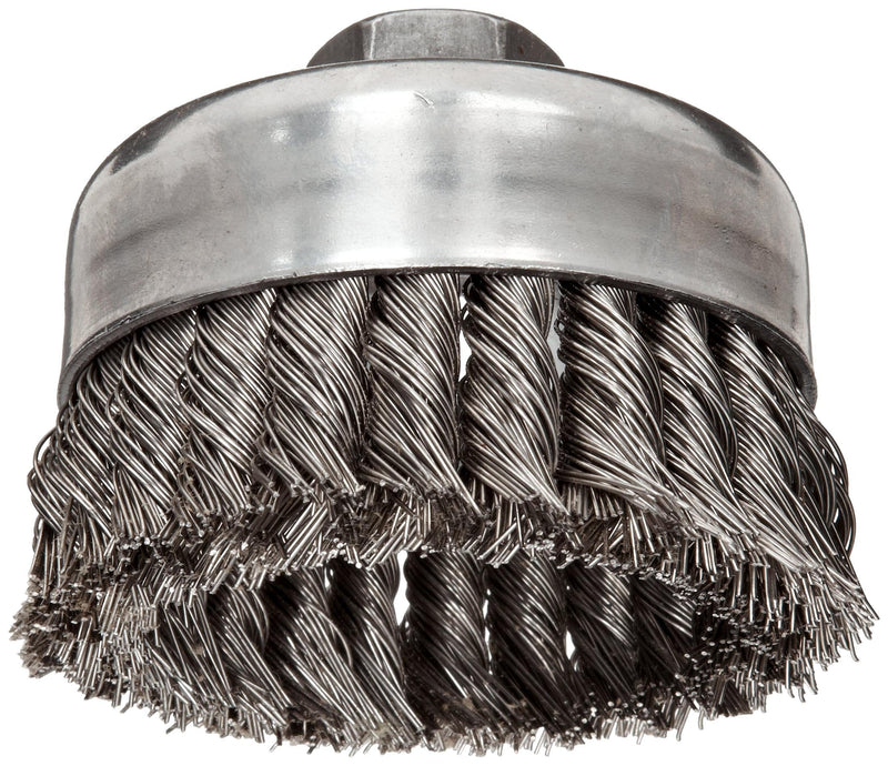 Weiler 12416 4" Single Row Knot Wire Cup Brush, .023" Stainless Steel Fill, 5/8"-11 UNC NUT, Made in the USA 4" Dia .023" Wire Size x 1-1/4" Trim Length