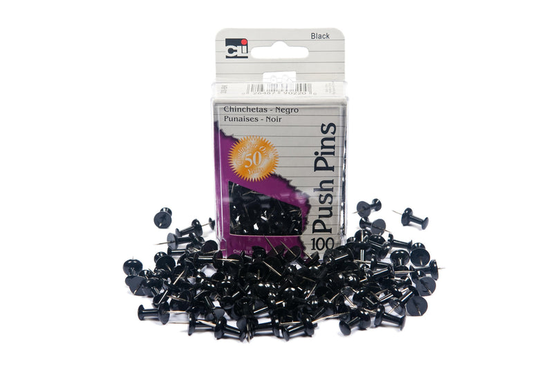 Charles Leonard Push Pins, Black, 100-Pack (200-BK)