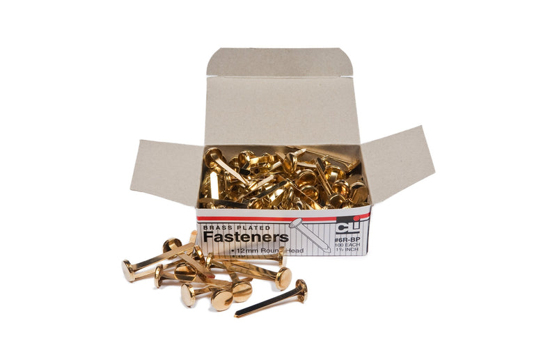 Charles Leonard Fasteners, Round Head, Brass Plated, 1-1/2 Inch Shank, 12 MM Head, 100-Pack (6R-BP)