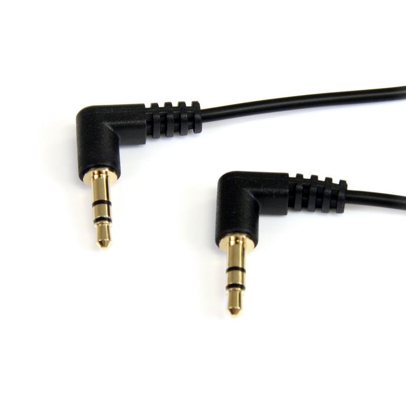 StarTech.com 1 ft. (0.3 m) Right Angle 3.5 mm Audio Cable - 3.5mm Slim Audio Cable - Right Angle - Male/Male - Aux Cable (MU1MMS2RA), Black 2 Angled Connector