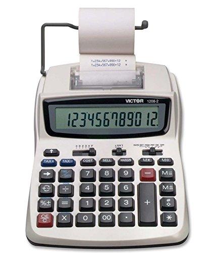 Victor Printing Calculator, 1208-2 Compact and Reliable Adding Machine with 12 Digit LCD Display, Battery or AC Powered, Includes Adapter,White 1.5" x 6" x 7.5"