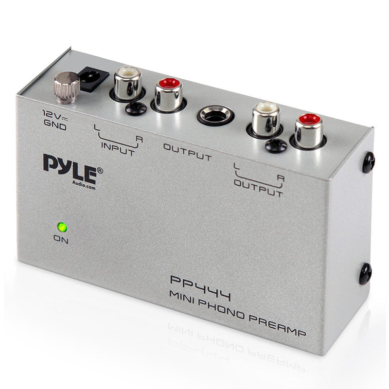 Pyle Phono Turntable Preamp - Mini Electronic Audio Stereo Phonograph Preamplifier with RCA Input, RCA Output & Low Noise Operation Powered by 12 Volt DC Adapter (PP444)