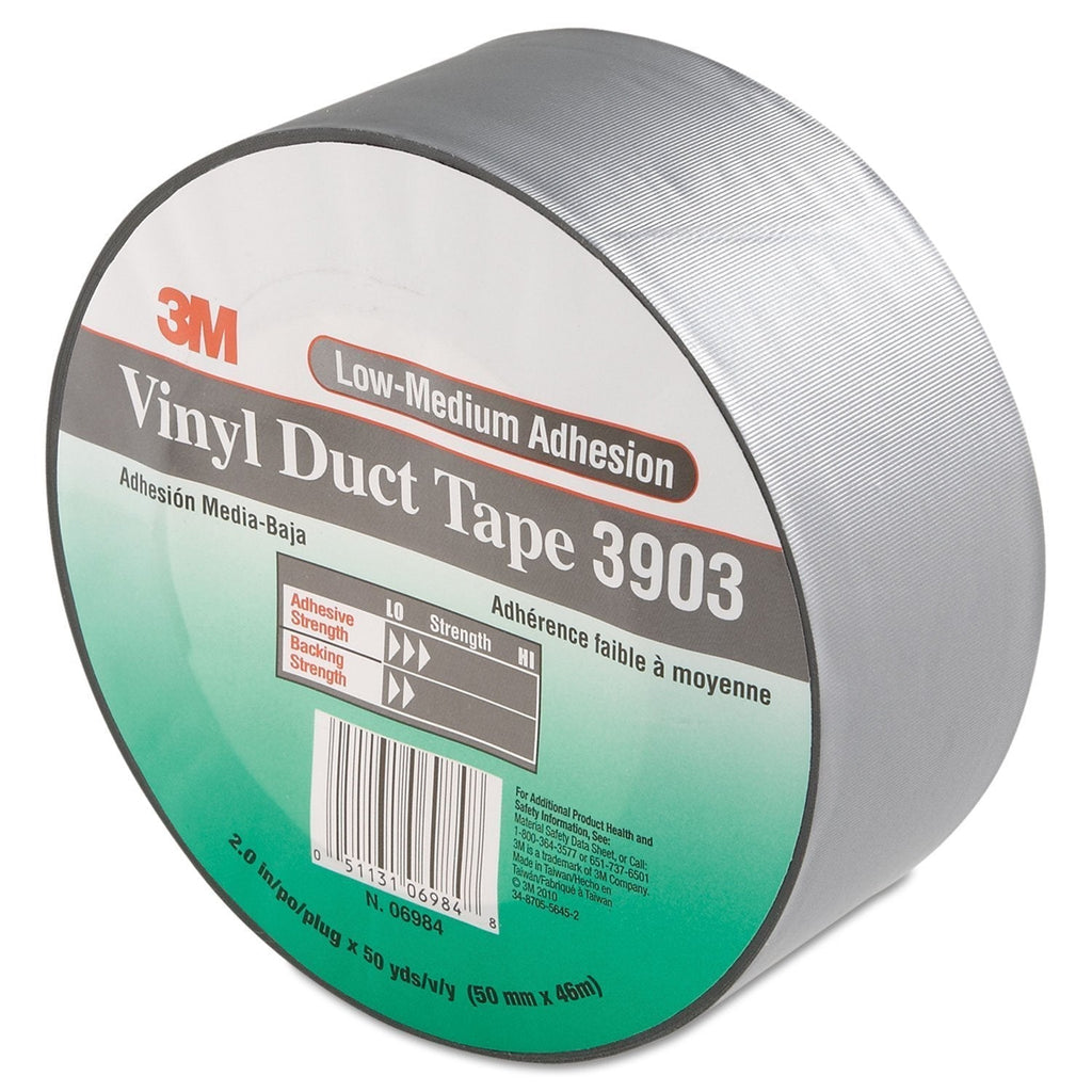 3M 3903 Embossed Vinyl Duct Tape, 200 Degree F Performance Temperature, 12.6 lbs/in Tensile Strength, 50 yds Length x 2" Width, Gray