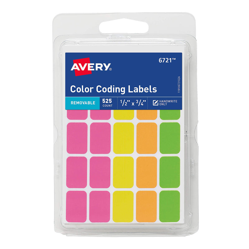 Avery Removable Color Coding Labels, Rectangular, Assorted Colors, Pack of 525 (6721)