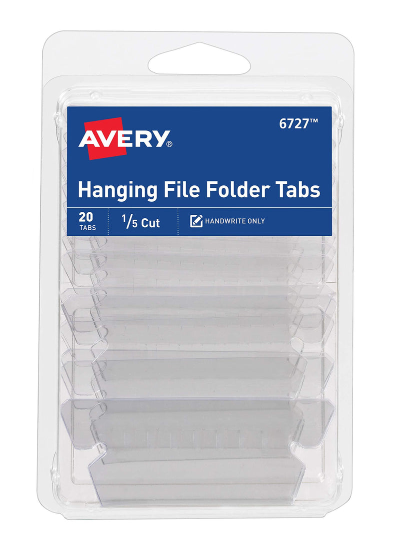 Avery Insertable Hanging File Folder Tabs, 1/5 Cut, Matte Clear, 20 Tabs (6727)