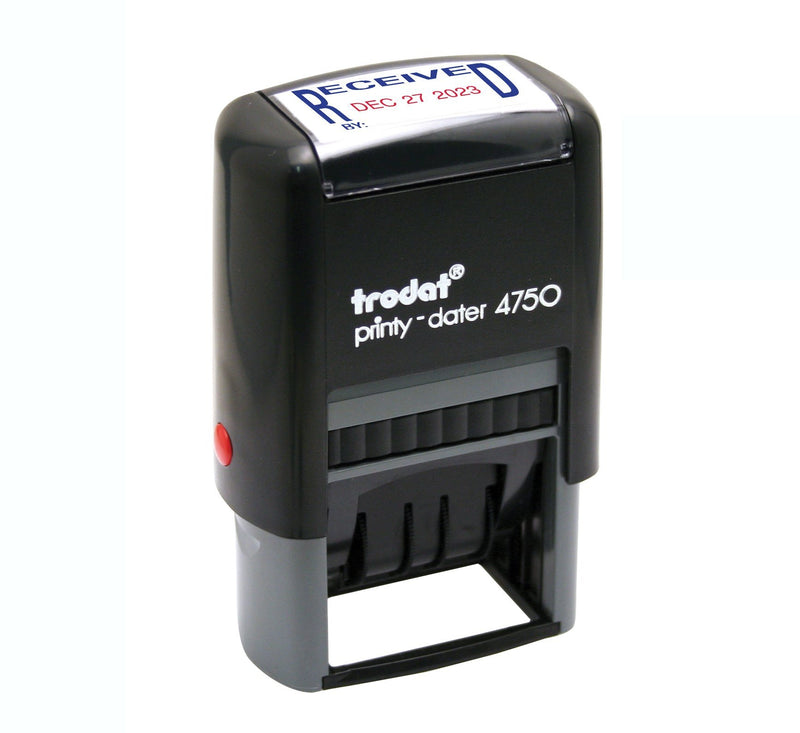 Trodat Printy 4750 Date Stamp with English Phrase Received – Self Inking, Red Ink Date and Blue Ink Text