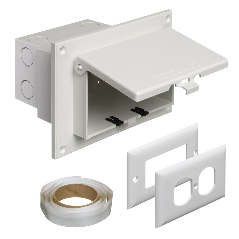 Arlington DBHR1W-1 Low Profile IN BOX Electrical Box with Weatherproof Cover for Flat Surface Retrofit Construction, 1-Gang, Horizontal, White
