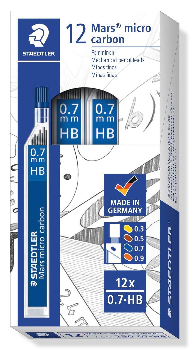 Staedtler Mars Micro Carbon Mechanical Pencil Refills, Tube of 12 0.7mm HB Medium Point Graphite Leads, 250 07-HB