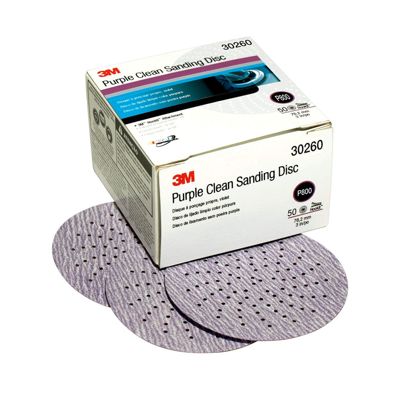 3M Hookit Purple Clean Sanding Disc 343U, 30260, 3 in, P800, 50 discs per carton 1