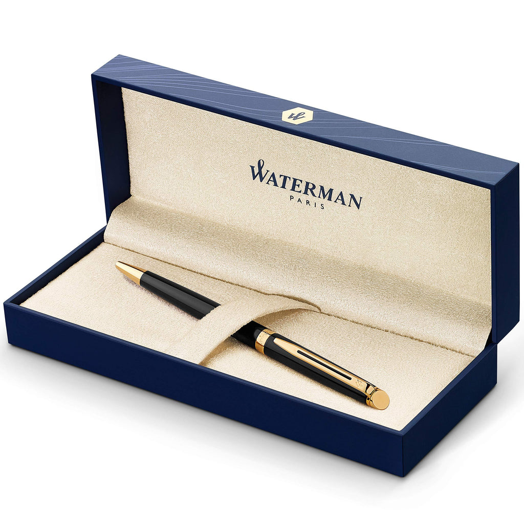 Waterman Hemisphere Black Ballpoint Pen GT, Medium Tip, Blue Ink black with gold trim