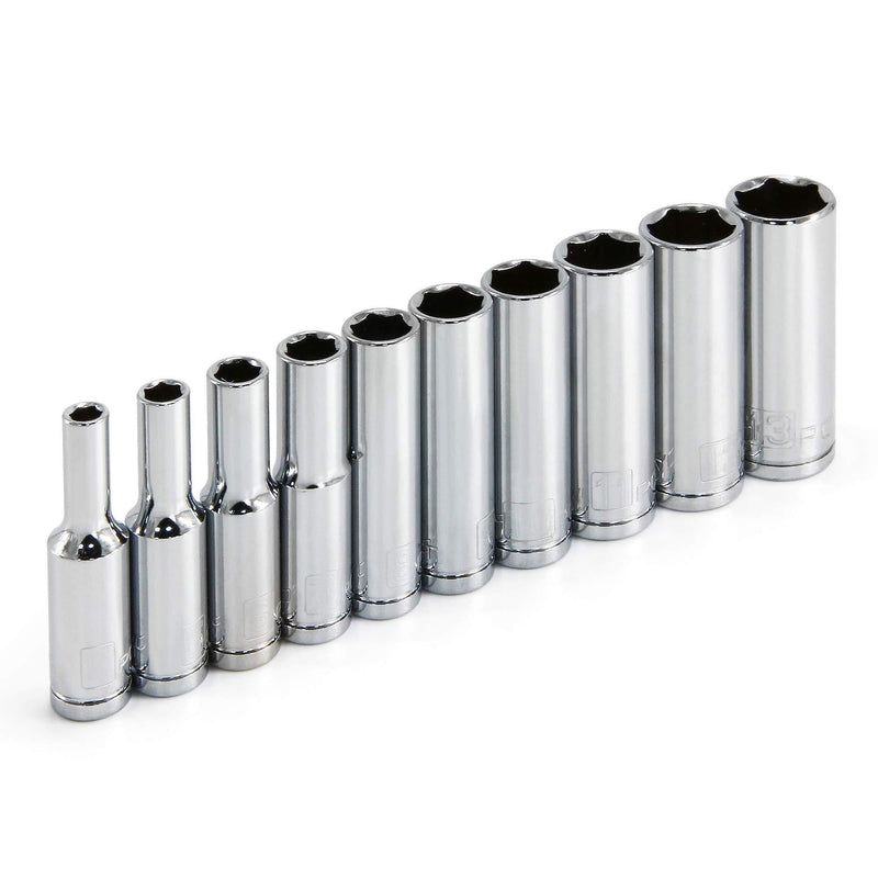 Powerbuilt 640538 1/4-Inch Drive Metric Deep Socket Set, 10-Piece, Silver