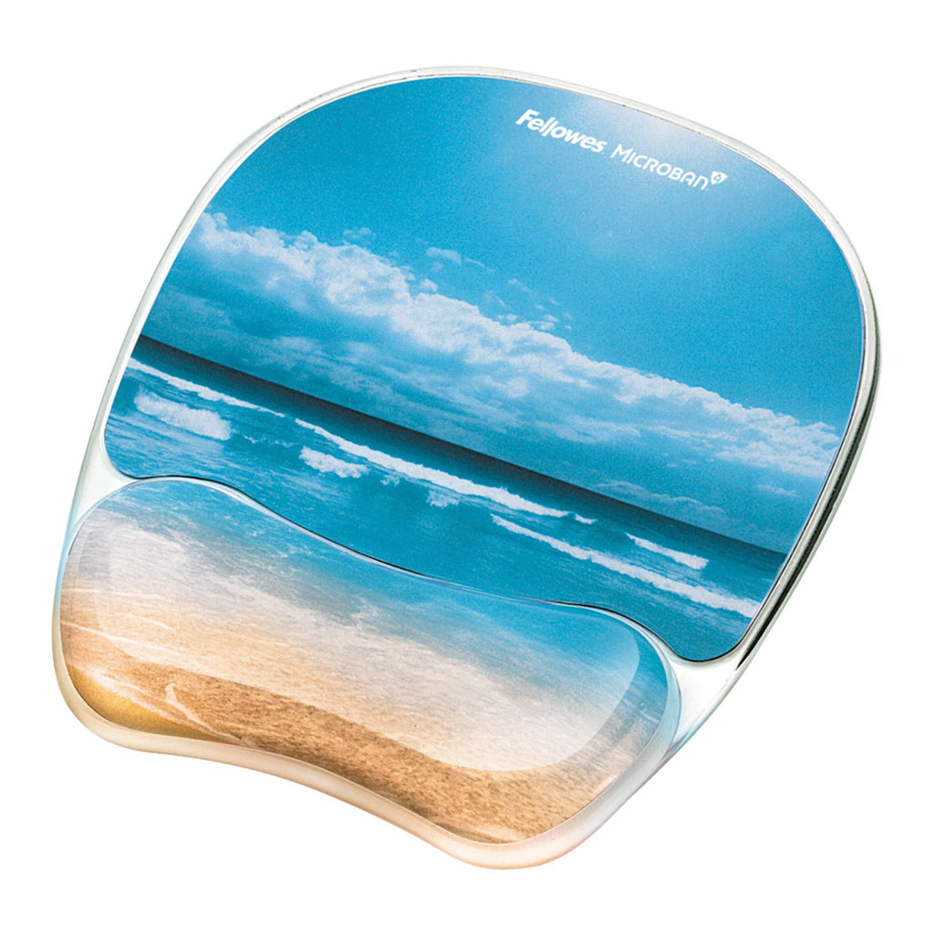 Fellowes Photo Gel Mouse Pad and Wrist Rest with Microban Protection, Sandy Beach (9179301), Blue, 9.25" x 7.31"