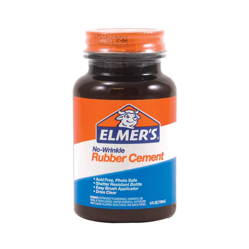 Elmer's No-Wrinkle Rubber Cement, Clear, Brush Applicator, 4 Ounce 4 Ounces