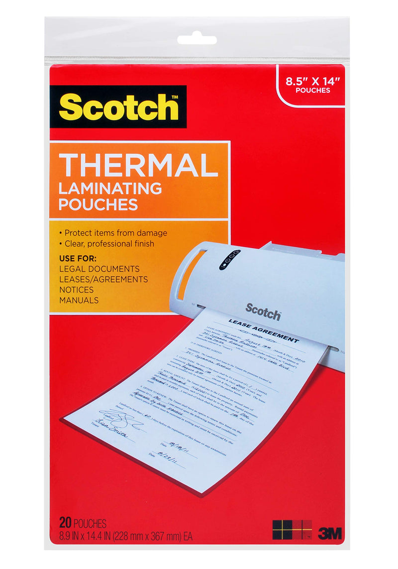 Scotch Thermal Laminating Pouches, 8.9 x 14.4-Inches, Legal Size, 20-Pack (TP3855-20)