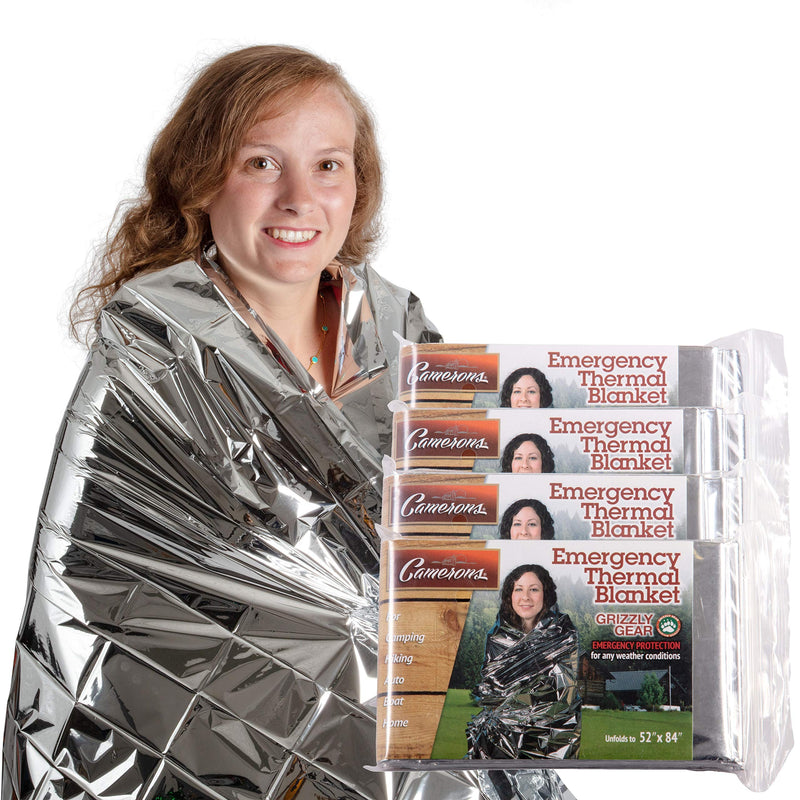 Grizzly Gear Emergency Thermal Blanket, 7 Feet x 4 1/3 Feet 4-Pack