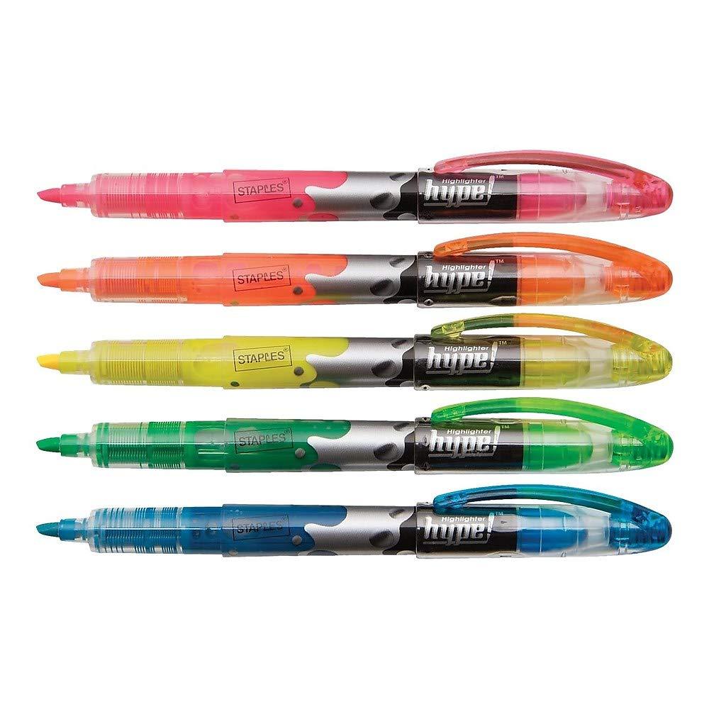 Staples Hype! Liquid Highlighters, Assorted, 5/Pack