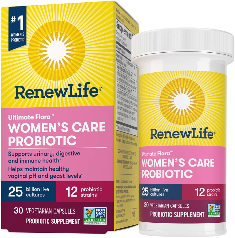 Renew Life Women's Probiotics 25 Billion CFU Guaranteed, 12 Strains, Shelf Stable, Gluten Dairy & Soy Free, 30 Capsules, Ultimate Flora Women's Care 30 Count