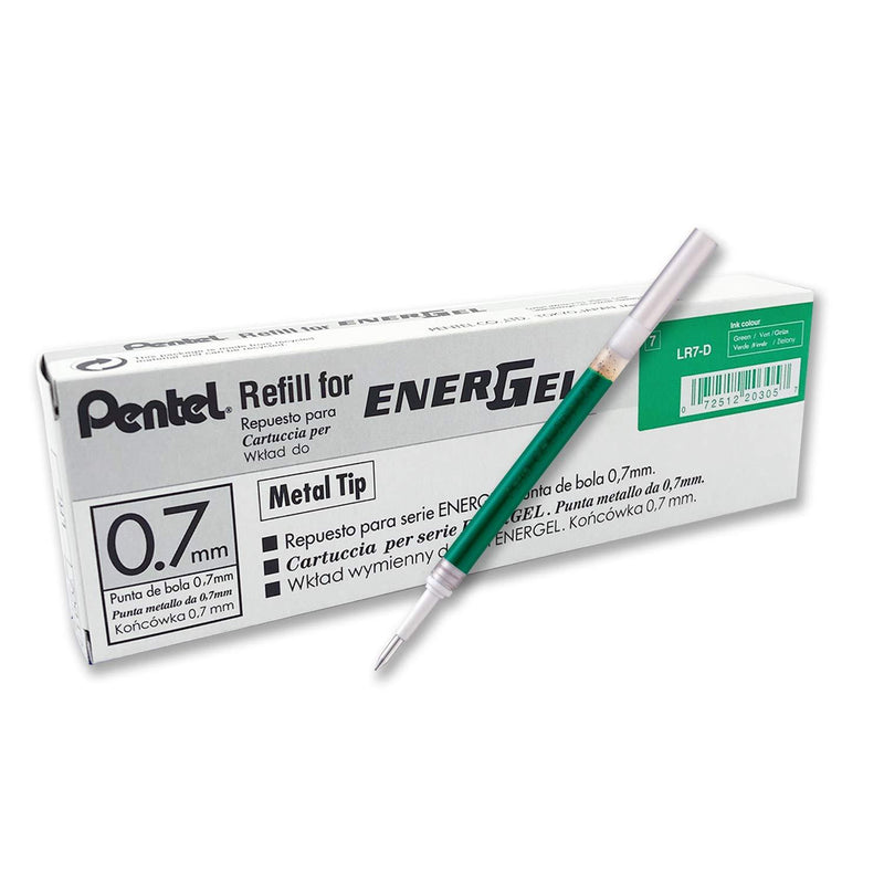 Pentel Refill Ink for BL57/BL77 EnerGel Liquid Gel Pen, 0.7mm, Metal Tip, Green Ink, Box of 12 (LR7-D-12)