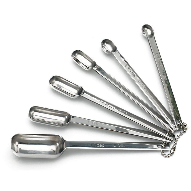RSVP International Endurance Stainless Steel Spice Measuring Spoons, Set of 6 | 1/8 tsp to 1 Tbsp Measurements | Nest for Easy Storage | Dishwasher Safe | Dry or Liquid | Baking or Cooking