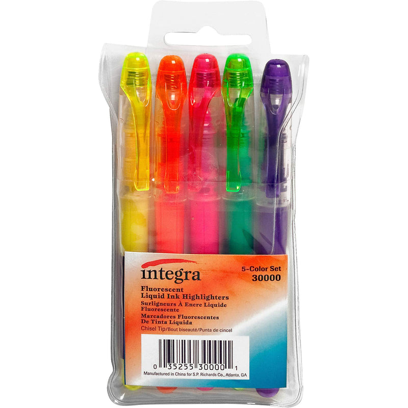 Integra Liquid Ink Highlighter, Chisel Tip, 5/Set, Assorted (ITA30000)