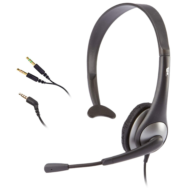 Cyber Acoustics Mono Headset, headphone with microphone, great for K12 School Classroom and Education (AC-104),Gray Single 3.5 mm + PC Y-adapter