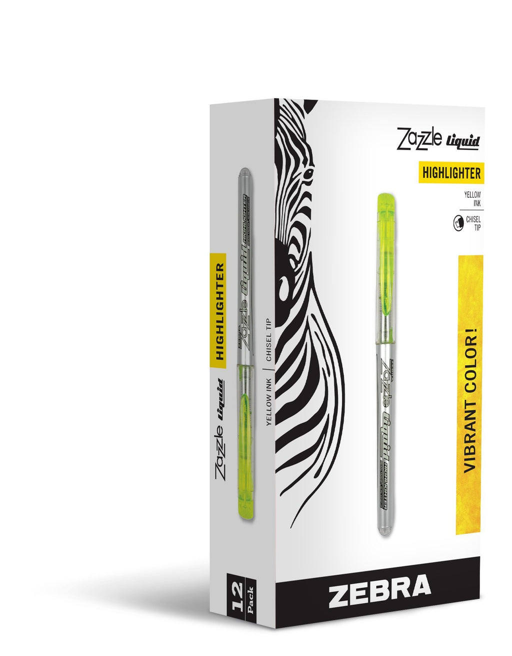 Zebra Zazzle Liquid Ink Highlighter, Chisel Tip, Yellow, 12-Count 12 Pack