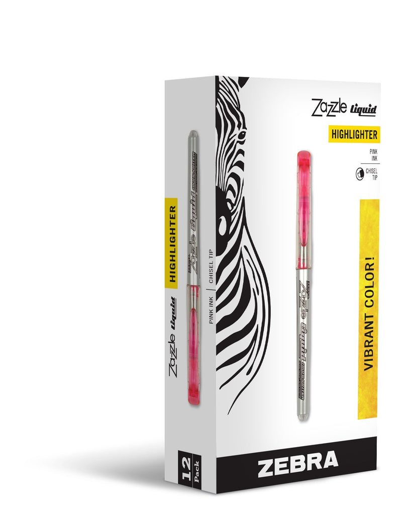 Zebra Zazzle Liquid Ink Highlighter, Chisel Tip, Pink, 12-Count 12 Pack