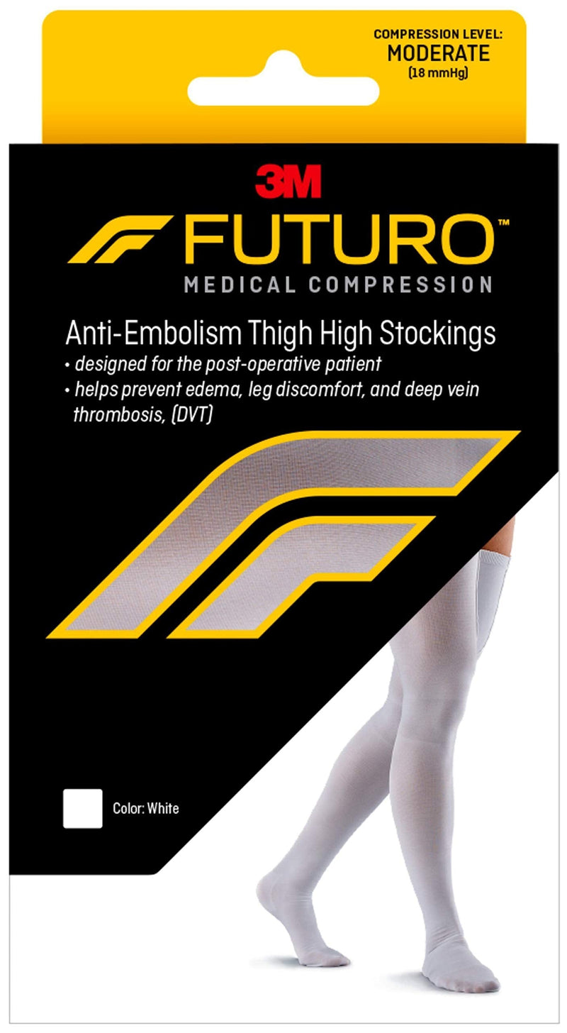 FUTURO Anti-Embolism Thigh Length Closed Toe Stockings, White 1 ea Thigh High Large